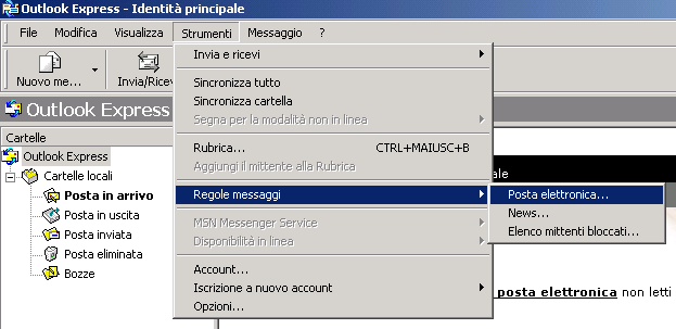 immagine: menu strumenti, 
	regole messaggi, posta eletronica